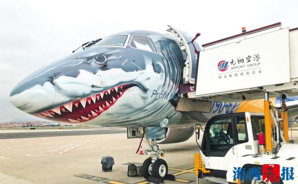 "贵宾"———来自巴西航空工业公司的"大鲨鱼"涂装的e190-e2喷气飞机